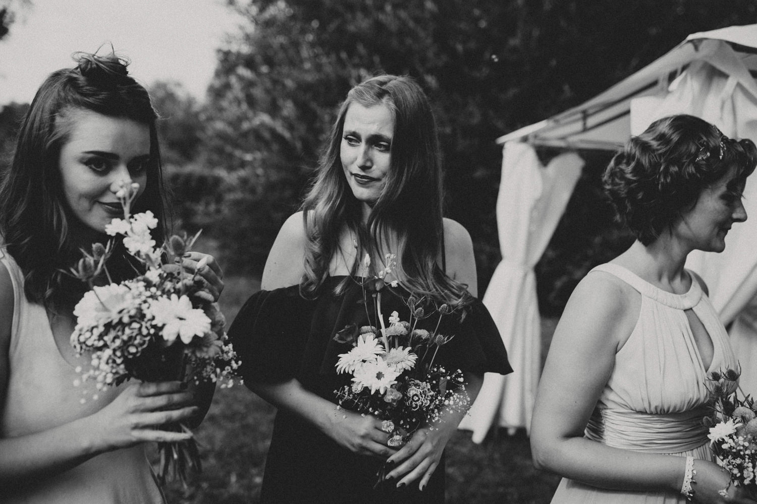 emotional bridesmaids in outdoor weding ceremony portugal