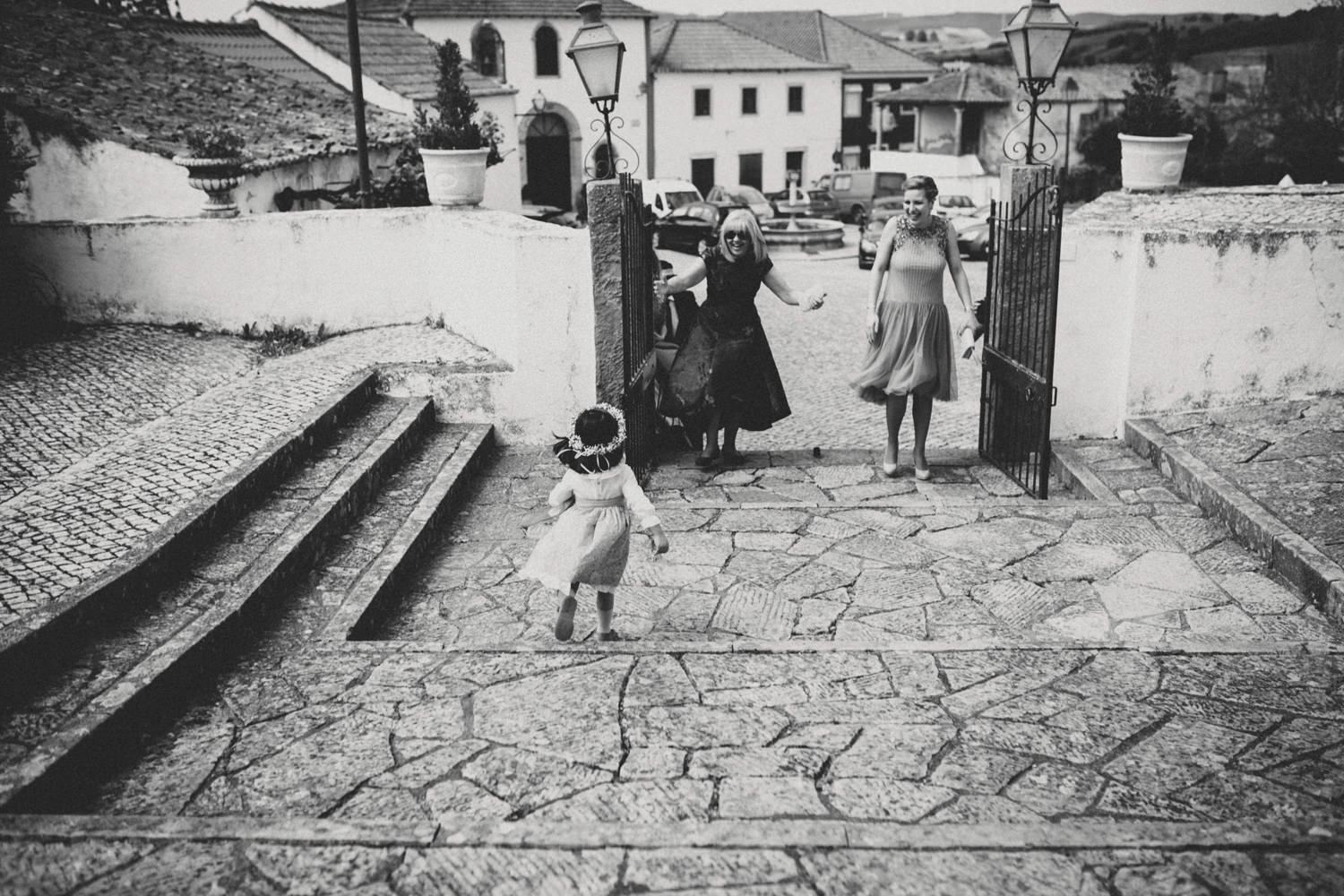 flower girl meets her grandma before a wedding ceremony in aldeia galega de merceana portugal