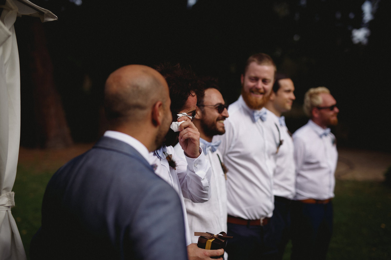 emotional groomsmen before alternative outdoor ceremony portugal
