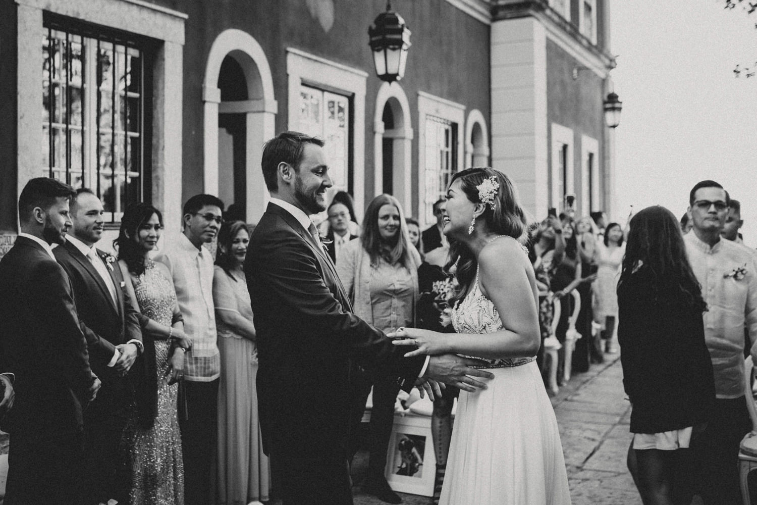 bride and groom before an emotional palace wedding in portugal